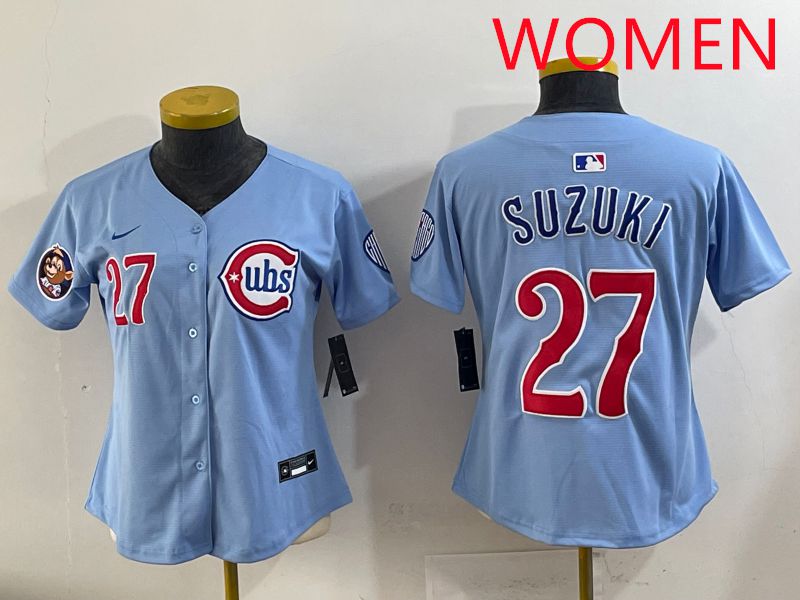 Women 2025 Chicago Cubs #27 Suzuki Light Blue Game Nike MLB Jersey style 2->women mlb jersey->Women Jersey